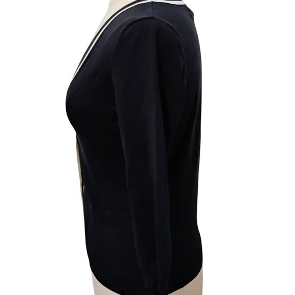 Ralph Lauren Sweater Cardigan Silk V Neck Navy Ivory Preppy Office Nautical S - Picture 6 of 14